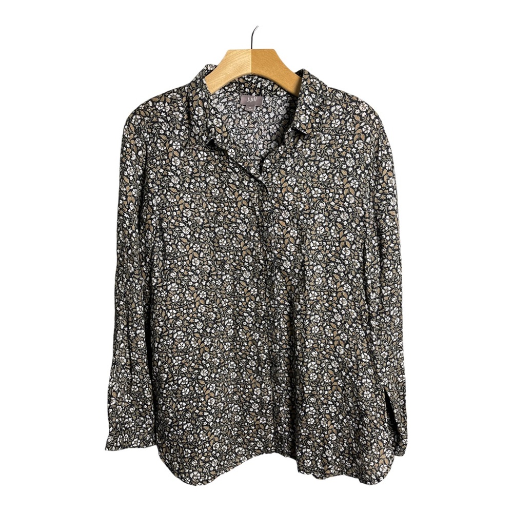 J Jill Floral Print Long Sleeve Button Down Shirt 100% Linen Size Medium